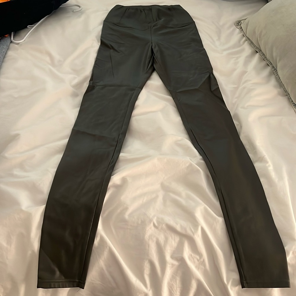 Aritzia army green leather leggings
